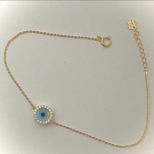 14K Solid Gold Diamond Evil Eye Bracelet